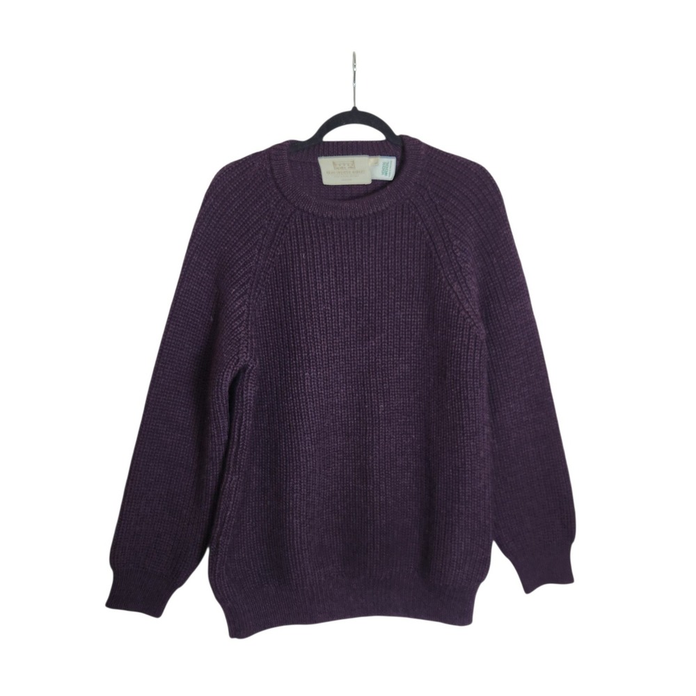 Aran Sweater Market Purple 100% Wool Ribbed Crewneck Sweater Made in Ireland L